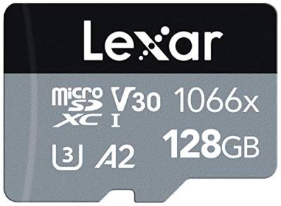 Lexar Professional 1066x Micro SD Karte 128GB, Speicherkarte microSDXC UHS-I SILVER Serie, Enthält SD-Adapter, Bis Zu 160MB/s Lesegeschwindigkeit, für Action-Kamera, Drohnen, Handy (LMS1066128G-BNAAG) von Lexar
