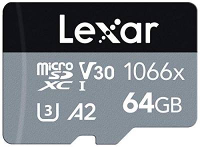 Lexar Professional 1066x Micro SD Karte 64GB, Speicherkarte microSDXC UHS-I SILVER Serie, Enthält SD-Adapter, Bis Zu 160MB/s Lesegeschwindigkeit, für Action-Kamera, Drohnen, Handy (LMS1066064G-BNAAG) von Lexar