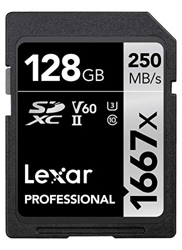 Lexar Professional 1667x SD Karte 128GB, Speicherkarte SDXC UHS-II, Bis zu 250 MB/s Lesen, Class 10, U3, V60, SD für Professionelle Fotografen, Videofilmer, Enthusiasten (LSD128CB1667) von Lexar