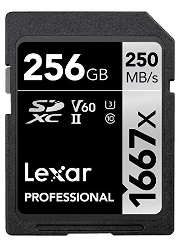 Lexar Professional 1667x SD Karte 256GB, Speicherkarte SDXC UHS-II, Bis zu 250 MB/s Lesen, Class 10, U3, V60, SD für Professionelle Fotografen, Videofilmer, Enthusiasten (LSD256CB1667) von Lexar