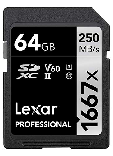 Lexar Professional 1667x SD Karte 64GB, Speicherkarte SDXC UHS-II, Bis zu 250 MB/s Lesen, Class 10, U3, V60, SD für professionelle Fotografen, Videofilmer, Enthusiasten (LSD64GCB1667) von Lexar