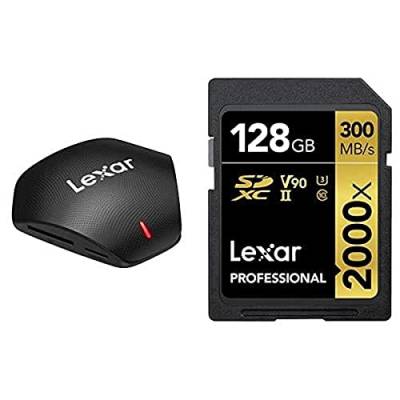 Lexar Professional 3-in-1 USB 3.1 Multi-Kartenleser (LRW500URBAMZN) + Lexar Professional 2000x 128GB SDXC UHS-II Speicherkarte ohne Lesegerät, Bis Zu 300MB/s Lesen (LSD2000128G-BNNAG) von Lexar