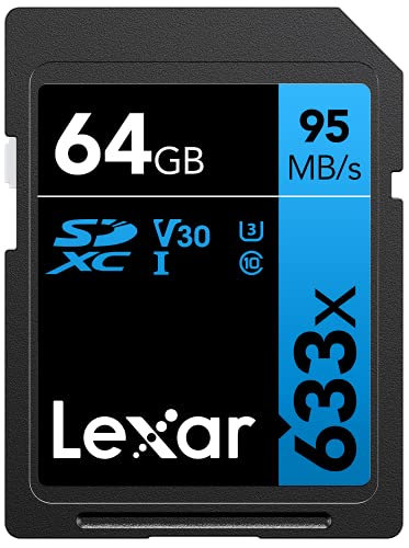 Lexar Professional 633x SD Karte 64GB, SDXC UHS-I Speicherkarte, Bis zu 95 MB/s Lesen, für DSLR-Mittelklasse, HD-Camcorder, 3D-Kameras (LSD64GCB1EU633) von Lexar