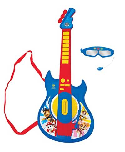 Lexibook - Paw Patrol Chase - Beleuchtete elektronische Gitarre mit Mikrofon, Brille mit Mikrofon, Melodien, 2 Spielmodi, Anschluss für MP3, blau/rot, K260PA. von Lexibook