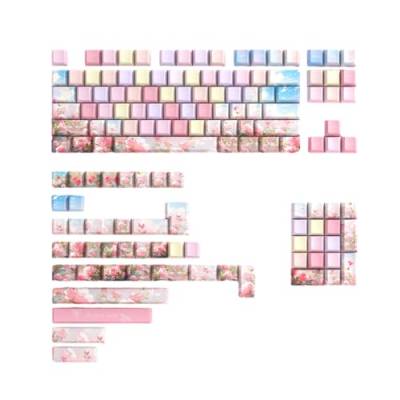 Double Shot PBT-Tastenkappen, PBT-Tastenkappen für 141 Tasten für mechanische Tastaturen, dickes PBT-Tastenkappen, rosafarbenes Profil, Tastenkappen von Limtula