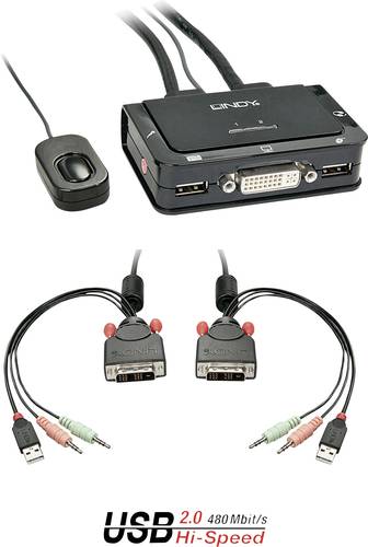 LINDY DVI KVM Switch 2 Port USB Audio 2 Port KVM-Umschalter von Lindy