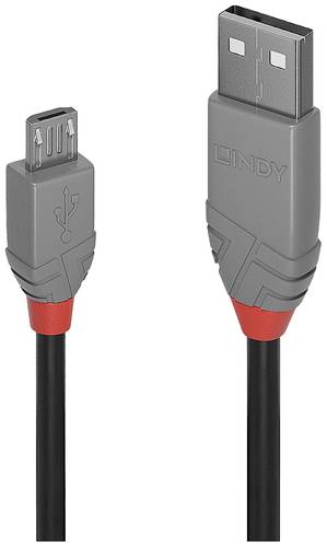 LINDY USB-Kabel USB 2.0 USB-A Stecker, USB-Micro-B Stecker 3.00m Schwarz, Grau 36734 von Lindy