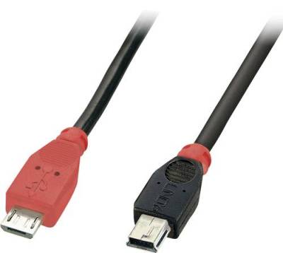 LINDY USB-Kabel USB 2.0 USB-Micro-B Stecker, USB-Mini-B Stecker 1.00m Schwarz mit OTG-Funktion 31718 von Lindy
