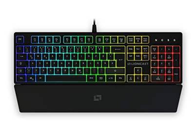 Lioncast® Gaming Tastatur LK100 [RGB, 16.8 Mio Farben] - Gamer Tastatur RGB 75% Prozent - PC Gaming Tastatur beleuchtet schwarz, Tastatur Gaming Low Profile Gamingtastatur (Inkl. Handballenauflage) von Lioncast