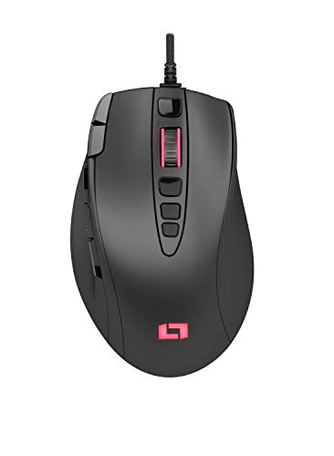 Lioncast LM25 LED PC Gaming Maus mit RGB Beleuchtung (Gaming Mouse mit 13 Tasten, PMW3360 Optischer Sensor, 12.000 DPI) Gamer Maus mit Kabel, ergonomischem Design & Palm Grip für FPS, RTS und MOBAs von Lioncast