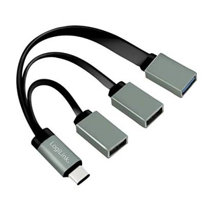 LogiLink UA0315 - USB-C (USB 3.1 Gen1 bis 5Gbps) Hub mit geradem Stecker auf 2X USB 2.0 (Typ A Buchse) + 1x USB 3.0 (Typ A Buchse), Anthrazit von Logilink