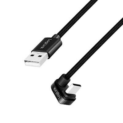 LogiLink USB 2.0 Typ-C Anschlusskabel, USB-C Stecker (180° gewinkelt) zu USB-A Stecker (gerade), Farbe: Schwarz, 1 m von Logilink