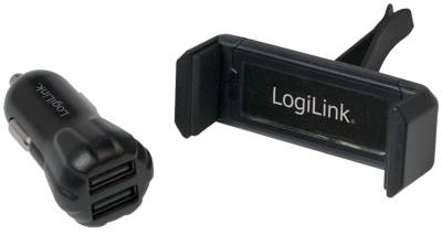 LogiLink USB-KFZ-Ladegerät + Smartphone Halterung, schwarz von Logilink