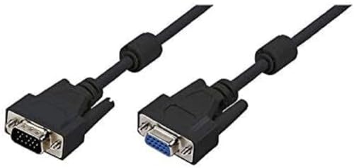 LogiLink VGA Monitor Verlängerungskabel 1,8m HD DSUB 15-pin (männlich/weiblich, 2-fache Abschirmung, Ferritkern) schwarz von Logilink