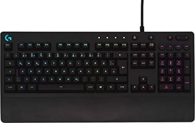 Logitech G213 Prodigy Gaming-Tastatur, RGB-Beleuchtung, Programmierbare G-Tasten, Multi-Media Bedienelemente, Integrierte Handballenauflage, Spritzwassergeschützt, Deutsches QWERTZ-Layout - Schwarz von Logitech G