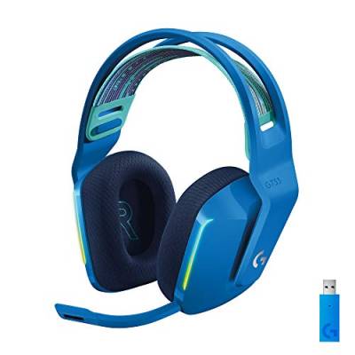 Logitech G733 LIGHTSPEED kabelloses Gaming-Headset mit Kopfbügel, LIGHTSYNC RGB, Blue VO!CE Mikrofontechnologie, PRO G Lautsprechern, Ultraleicht, 29-Stunden Akkulaufzeit, 20m Reichweite - Blau von Logitech G