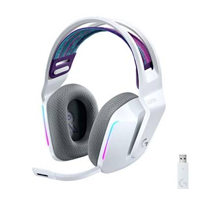Logitech G733 LIGHTSPEED kabelloses Gaming-Headset mit Kopfbügel, LIGHTSYNC RGB, Blue VO!CE Mikrofontechnologie, PRO G Lautsprechern, Ultraleicht, 29-Stunden Akkulaufzeit, 20m Reichweite - Weiß von Logitech G