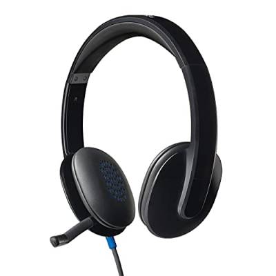 Logitech H540 Kopfhörer mit Mikrofon, Stereo-Headset, Verstellbares Mikrofon mit Rauschunterdrückung, Integrierte Equalizer, Bedienelemente am Ohr, Stummschaltungsanzeige, USB-Anschluss - Schwarz von Logitech