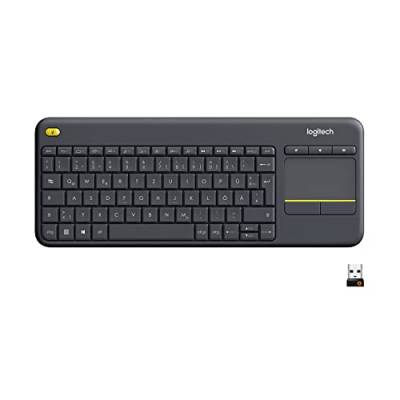 Logitech K400 Plus Kabellose Touch-TV-Tastatur mit integriertem Touchpad, HTPC-Tastatur für mit dem Fernseher verbundene PCs, Windows, Android, Chrome OS, Laptop, Deutsches QWERTZ-Layout - Schwarz von Logitech