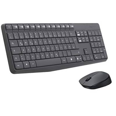 Logitech MK235 Kabelloses Set mit Tastatur und Maus für Windows, 2,4 GHz kabelloser Unifying-USB-Empfänger, 15 FN-Tasten, Lange Batterielaufzeit, PC, Laptop, Deutsches QWERTZ-Layout - Grau von Logitech