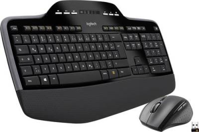 Logitech MK710 Wireless Desktop Funk Tastatur, Maus-Set Spritzwassergeschützt, Display Deutsch, QWE von Logitech