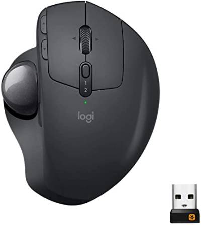 Logitech MX Ergo Kabellose Ergonomische Trackball-Maus, 2.4 GHz Verbindung via Unifying USB-Empfänger, 4-Monate Akkulaufzeit, Verstellbarer Winkel, Multi-Device, PC/Mac/iPadOS - Graphit von Logitech
