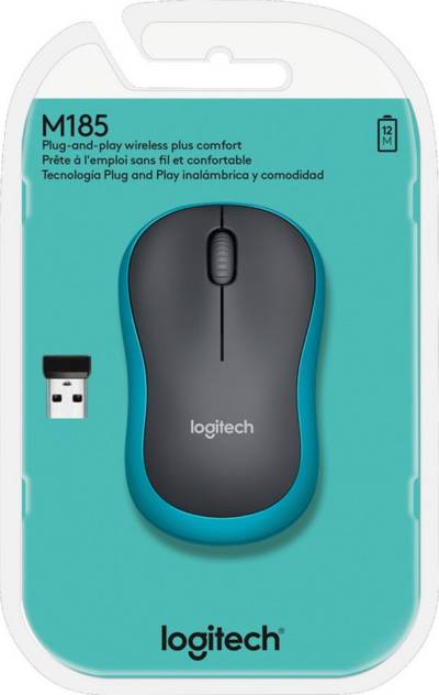 Logitech Maus M185 optisch Wireless kabellos 3 Tasten 1000 dpi blau 910-002239 Maus von Logitech