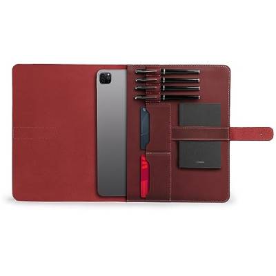 Londo Echtledertablettenhülle mit Zwei Kartenfächern und Lederstift- Apple-Stifthalter (Rot, 12.9 Inch) OTTO498 von Londo