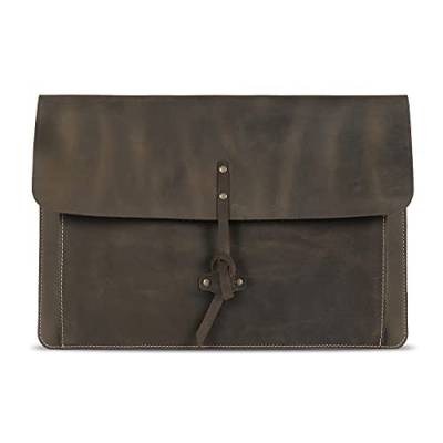 Londo Real Grain Leather MacBook Pro Case with Front Pocket & Flap Closure (Olive, 15-16 Zoll) von Londo