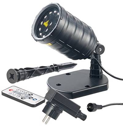 Lunartec Weihnachtslaser: Laser-Projektor mit 12 LEDs, 8 Licht-Effekte, Timer, Fernbed., IP65 (Laserstrahler, Weihnachtslaser Haus, Weihnachtsbeleuchtung außen) von Lunartec