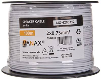 MANAX® 100m Zwillingslitze 2x 0,75mm² weiß Kabel 2-adrig (100m 0,75mm² - 1 Spule, weiß) von MANAX