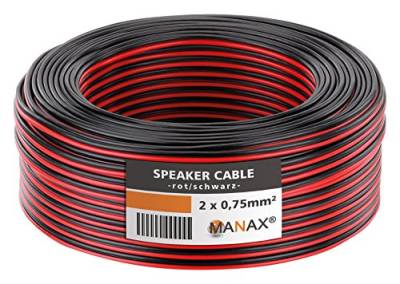 MANAX® 10m Lautsprecherkabel 2 x 0,75mm² rot/schwarz von MANAX