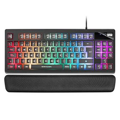 Mars Gaming MKAXES TKL H-Mech Compact Keyboard, RGB-Beleuchtung 9 Effekte, Gel-Handauflage, Schwarz, Spanisch von MARSGAMING