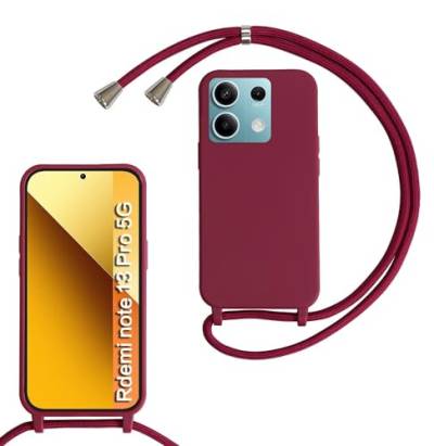 MBSLFY Silikon Handykette für Xiaomi Redmi Note 13 Pro 5G Necklace Hülle mit Band, Verstellbarer Halskette Handyhülle, Handyhülle für zum Umhängen, Case mit Schnur, Rot von MBSLFY