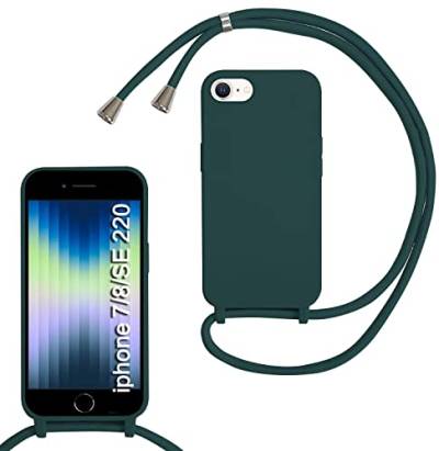 MBSLFY Silikon Handykette für iPhone 6/6S/7/8/SE 2020/SE2 Necklace Hülle mit Band, Verstellbarer Halskette Handyhülle, Handyhülle für zum Umhängen, Case mit Schnur, Dunkel grün von MBSLFY