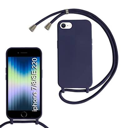 MBSLFY Silikon Handykette für iPhone 6/6S/7/8/SE 2020/SE2 Necklace Hülle mit Band, Verstellbarer Halskette Handyhülle, Handyhülle für zum Umhängen, Case mit Schnur, Navy blau von MBSLFY