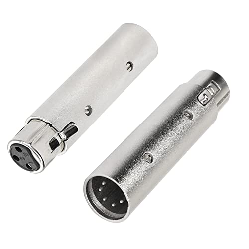 MEIRIYFA XLR 3 Pin to XLR 5 Pin Adapter Connector Gender Changer,Anodized Aluminum Adapter with Lock Release Button (Silver) (XLR 3 Pin Female to XLR 5 Pin Male) von MEIRIYFA