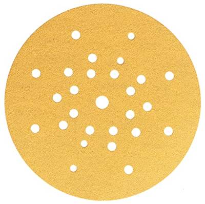 Mirka Gold Universal-Schleifpapier Ø 225mm Klett 27-Loch / Korn P100 / 10 Stück / Zum Schleifen von Gips, Spachtel, Spanplatten, Holz, Lack von MIRKA