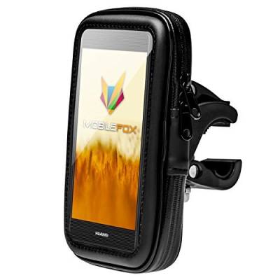 MOBILEFOX Fahrrad/Motorrad Lenkerhalterung Handyhalter 360° wasserresistent für Huawei P10 P9 Lite Schwarz von MOBILEFOX