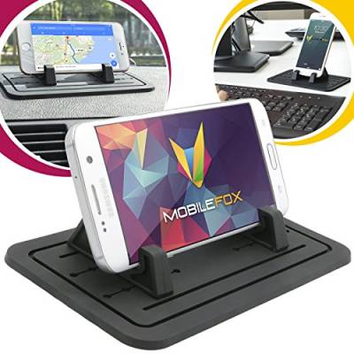 MOBILEFOX KFZ Anti-Rutsch Matte Halter Halterung Auto Armaturenbrett Tisch Halter Ständer für Samsung Galaxy J1 J3 J5 J6 J7 schwarz von MOBILEFOX