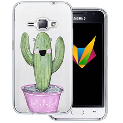 MOBILEFOX dessana Kaktus transparente Silikon TPU Schutzhülle 0,7mm dünne Handyhülle Soft Case Cover für Samsung Galaxy J1 (2016) Happy Kaktus von MOBILEFOX
