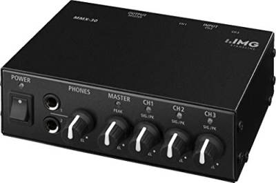 IMG 252540 Stageline MMX-30 Audio-Mixer in Schwarz, kompakter 3-Kanal Stereo Line-Mischer mit gemeinsam regelbaren Kopfhörerausgängen von MONACOR