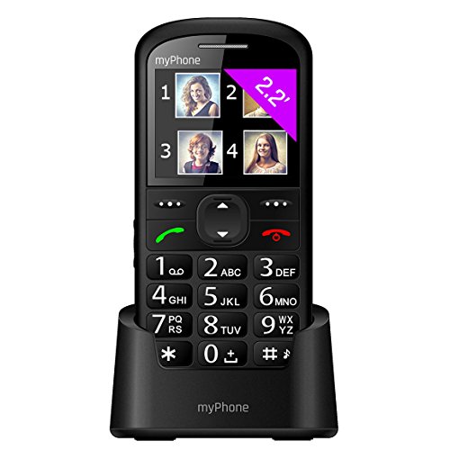 myPhone Halo 2 Mobiltelefon Senioren-Handy mit Ladestation ohne Vertrag 2.2 Zoll großes Display Großtastenhandy, Farbdisplay, Notruftaste, Taschenlampe, Bluetooth, großer Akku 900mAh, Kamera - Schwarz von MP myPhone