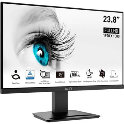 MSI PRO MP2412DE 23,8 Zoll (60 cm), FHD (1920x1080), 100 Hz, VA Panel, HDMI, Displayport, Schwarz von MSI