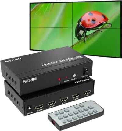 MT-VIKI 4K30Hz 2x2 HDMI Videowand Controller 2x2 Vierfach Splicer Bildschirmspleißung 1 in 4 Out unterstützt 8 Anzeigemodi 2x2, 1x2, 1x3, 1x4, 2x1, 3x1, 4x1 30 Hz von MT-VIKI