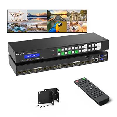 MT-VIKI HDMI Matrix Switch 8 in 8 Out unterstützt Web Control 3.5mm Stereo Audio mit IR-Fernbedienung Rack Mount 4K@30Hz EDID RS232 LAN Port von MT-VIKI