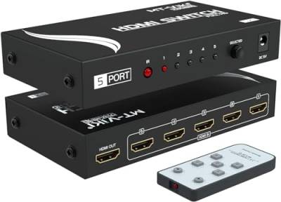 MT-VIKI HDMI Switch 5 in 1 Out HDMI Switcher 5 Port HDMI Schalter mit IR-Fernbedienung 4K@30Hz für Nintendo PS4 PS5 TV Fire Stick Roku von MT-VIKI