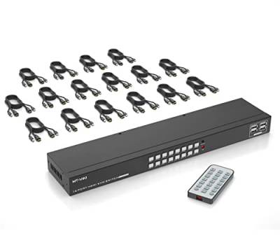 MT-VIKI KVM Switch HDMI 16 Port HDMI Konsole 16 in 1 Out mit IR Fernbedienung 16xKVM Kabel 4 USB-Port 2xRack-Satz 4K30Hz von MT-VIKI