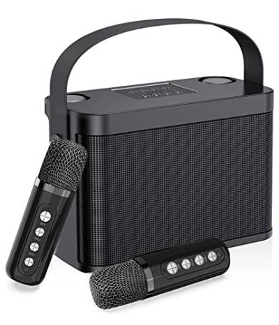 Karaoke Maschine,Bluetooth Karaoke Anlage mit 2 mikrofonen für Erwachsene und Kinder, Tragbares PA-System, Lautsprecher mit Handyhalter/USB/TF-Karte/AUX-In,für Heimparty,Outdoor/Indoor-Schwarz von MUMUWIND