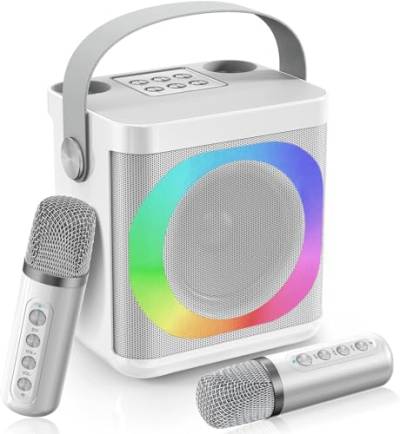 Karaoke Maschine für Kinder, Tragbarer Mini Bluetooth Karaoke Set Lautsprecher mit 2 kabellosen Mikrofonen und LED-Lichtern für Heimparty, Geburtstags Geschenke für Mädchen und Jungen von MUMUWIND